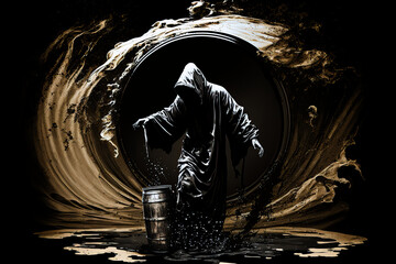 Wall Mural - concept of grim reaper emerging from oil barrel