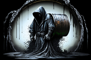 Wall Mural - concept of grim reaper emerging from oil barrel