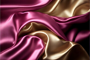 Wall Mural - gold and pink shiny satin fabric background created with generative ai