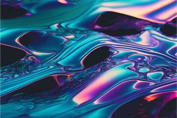Wall Mural - holographic metallic water surface created with generative ai 
