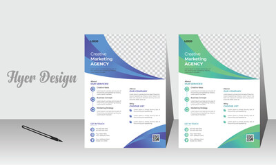 Wall Mural - Luxurious Corporate Flyer Design with Blue & Green Elegant Gradient Color.