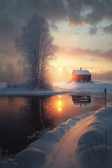 Wall Mural - Beautiful winter morning in the countryside generative AI