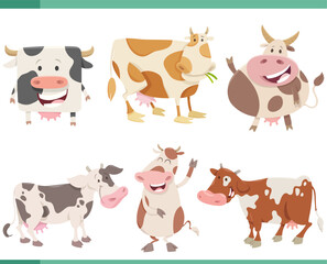 Wall Mural - cartoon funny cows farm animal characters set