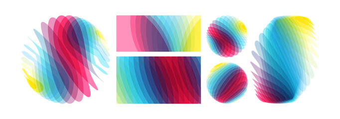 Set of spheres. Abstract wavy background with dynamic effect. Modern screen design for mobile app and web. Vector illustration made of various overlapping elements.