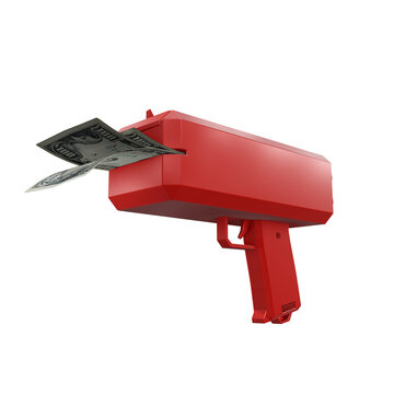 3d rendering of money gun from perspective view