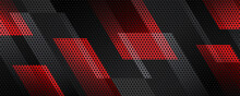 3D Red Black Techno Abstract Background Overlap Layer On Dark Space With Lines Decoration. Modern Graphic Design Element Perforated Style For Banner, Flyer, Card, Brochure Cover, Or Landing Page