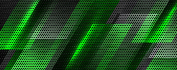 Poster - 3d green gray techno abstract background overlap layer on dark space with lines decoration. modern g