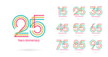 25th Anniversary Set 15 25 35 45 55 65 75 85 95 Vector Template. Design For A Birthday Celebration, Greeting Card And Invitation Card.