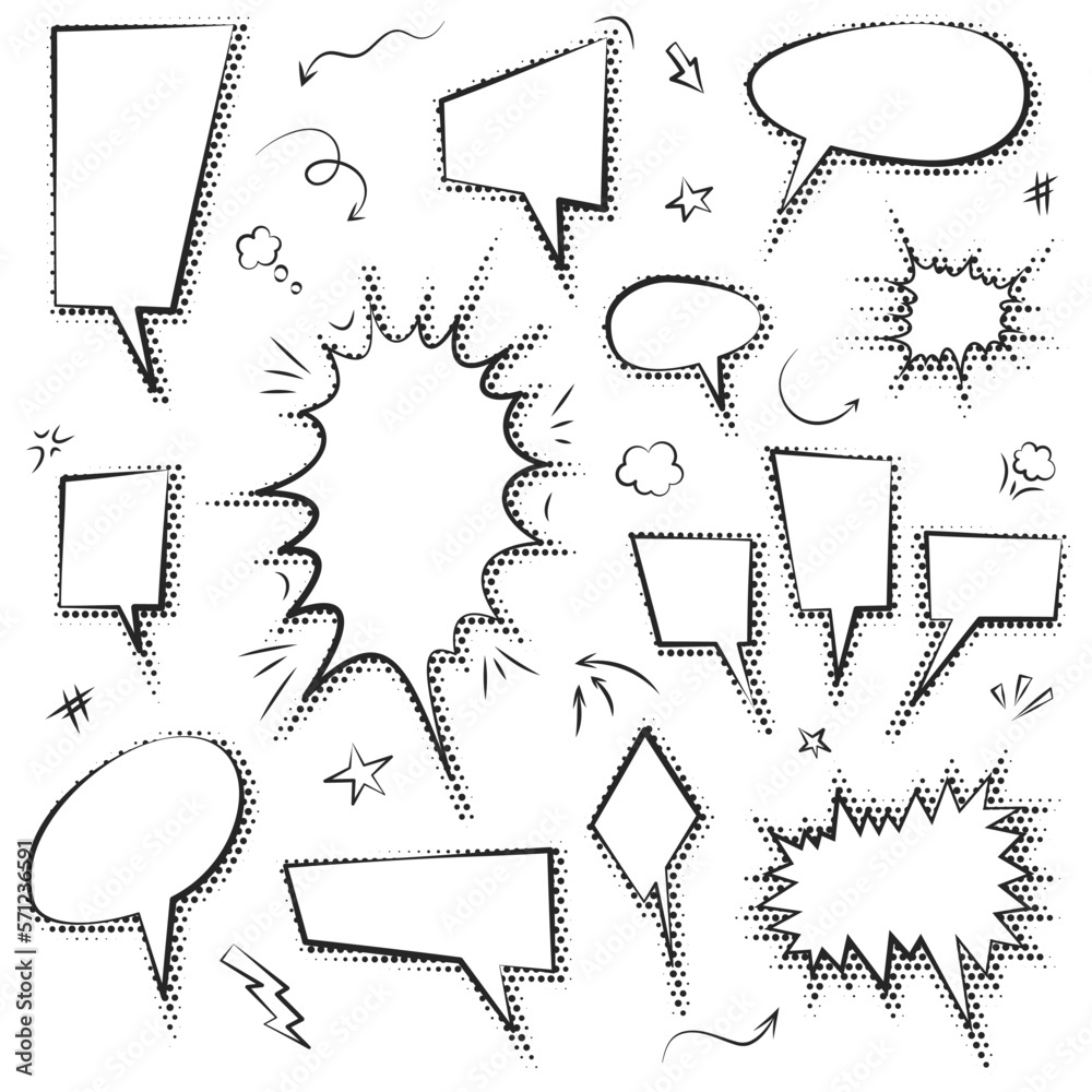 Vector de Stock Cartoon empty retro comic style speech bubbles set with ...