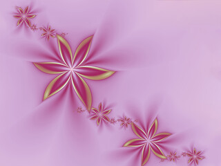 Wall Mural - Garland of fractal golden pink flowers