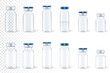 Set of medical transparent bottles, isolated