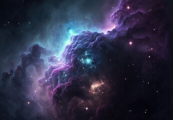 Purple and blue nebula with stars. Fantasy galaxy generative AI background