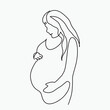 © dodomo - continuous line, one lineInternational Mother's Day holding a baby pregnant mother family warm illustration hand drawn simple vector