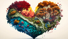A Colorful Love Heart Full Of Nature Surrounds To Create A New Nature Environment. Love The Environment. Generative AI.
