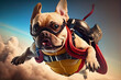 adorable ai generated French bulldog, dressed as a skydiver