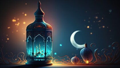 Holy Ramadan Kareem moon. Month of fasting for Muslims. Generative AI