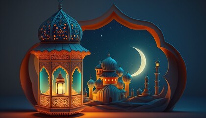 Poster - Holy Ramadan Kareem moon. Month of fasting for Muslims. Generative AI