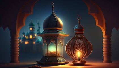 Wall Mural - Holy Ramadan Kareem moon. Month of fasting for Muslims. Generative AI