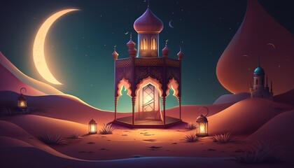 Wall Mural - Holy Ramadan Kareem moon. Month of fasting for Muslims. Generative AI