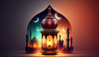 Poster - Holy Ramadan Kareem moon. Month of fasting for Muslims. Generative AI