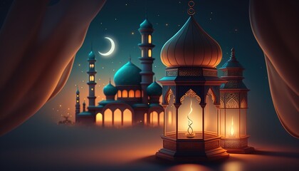 Poster - Holy Ramadan Kareem moon. Month of fasting for Muslims. Generative AI