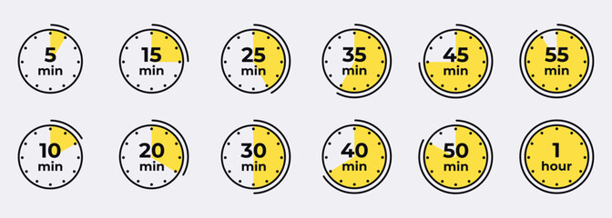 timer, clock, stopwatch isolated set icons. countdown timer symbol icon set. label cooking time. vec