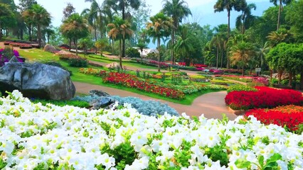 Canvas Print - The flower beds in Mae Fah Luang garden, Doi Tung, Chiang Rai, Thailand