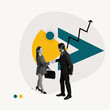 © master1305 - Contemporary art collage. Conceptual design. Young man and woman, workers shaking hands for successful and profitable partnership. Concept of business, career development, cooperation and teamwork