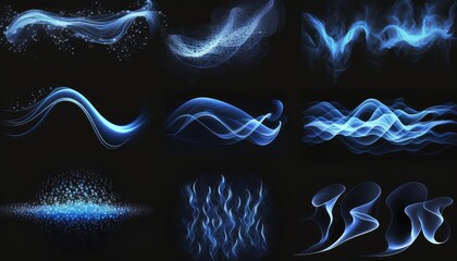 Aufkleber - Fresh or frosty air flow set isolated on black background. Magic power, light speed effect design.Beautiful modern illustration, template for your design. AI
