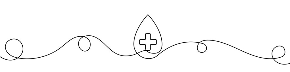 Wall Mural - Continuous line drawing of blood drop. Blood drop line icon. One line drawing background. Vector illustration. Line art of blood drop icon