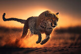 cheetah running in savanna in africa. generative ai
