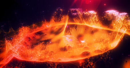 Wall Mural - Abstract yellow futuristic landscape of particles and dots of energetic magic with glow and blur effect, abstract background