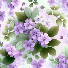 Wall Mural - light purple pastel colors background, violet small flower, small green leaves