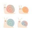 Cute cartoon snail. Character snail. Cute vector illustration snail doodle style. 