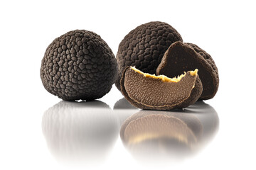 Black truffles isolated on white background - Generative AI