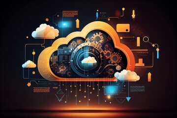 Wall Mural - Cloud computing technology concept background, digital illustration. Generative AI