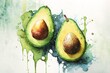 Watercolor avocado painting art graphic design for banner or background clean white