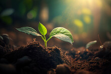 Soil With Seedling Sprouts Created With Generative AI