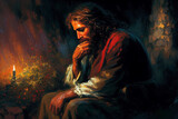 Fototapeta  - Jesus Christ praying in Gethsemane oil painting created with generative AI