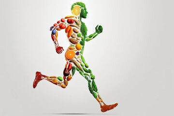 Human body silhouette made of healthy food. Generative AI