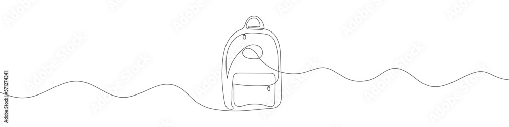 One continuous line drawing of backpack. Backpack in one linear drawing ...