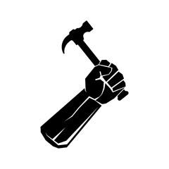 Wall Mural - Hand holding hammer. Fist with hammer. Hand with hammer. Construction logo design. Vector illustration.