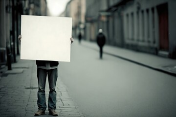 Wall Mural - man in the street with a white board banners a visual element of protest generative ai