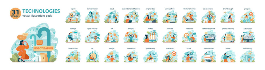 Poster - Modern business technologies big set. Innovation and progress