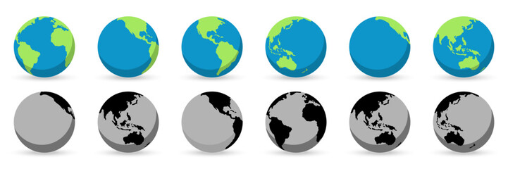 Poster - Set of planet earth in a flat design. Globe icon collection