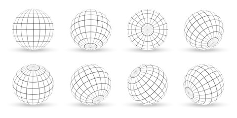 Leinwandbilder - Abstract globe sphere collection. Line globe planet with shadow