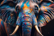 Porträt Gesicht eines Elefanten mit bunten Farben, generative AI