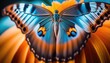 canvas print picture - Nahaufnahme von einem schönen blau braunen Schmetterling und Bokeh Effekt im Hintergrund, Generative AI 