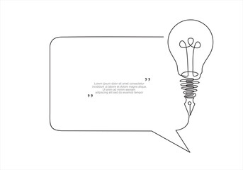 Poster - Quick tips.Continuous one line drawing of light bulb and speech bubble. Trendy line art vector on a white background. Vector illustration.