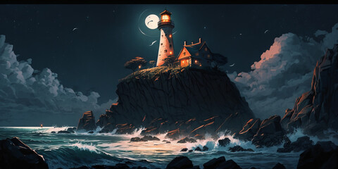 Wall Mural - light house in the night